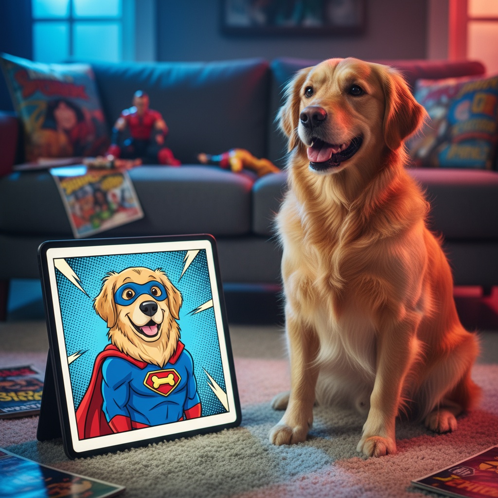 Super Pup - Cartoon Style custom pet portrait