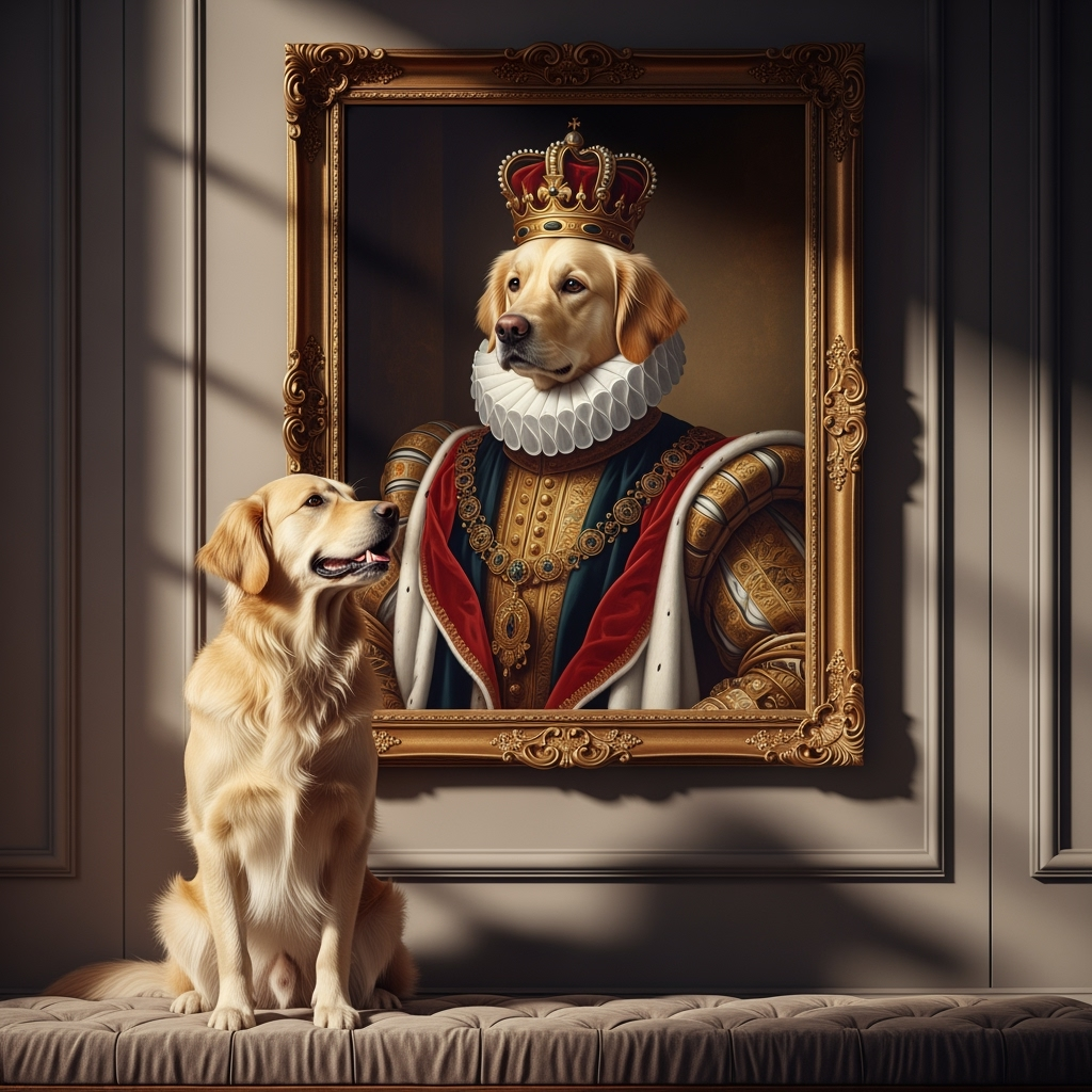 Custom pet portrait example - Royal style dog